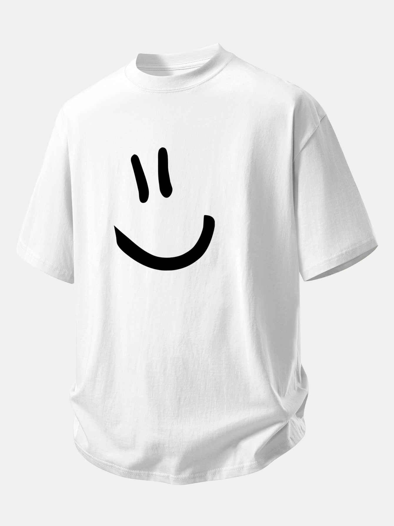 12_KRWE22-1.jpg Relax Fit Smiley Face Print Cotton T-Shirt - Image 1