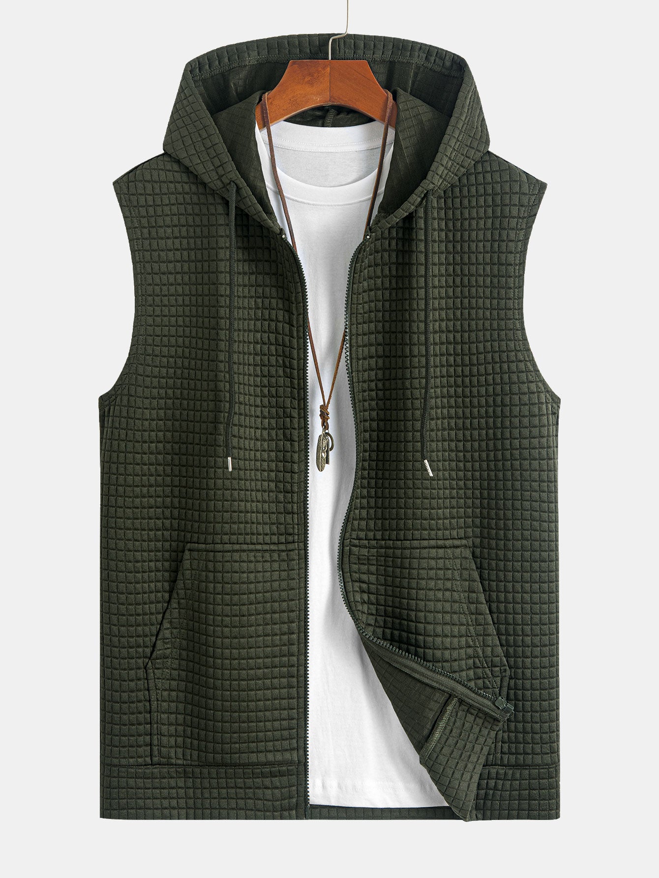 Sleeveless Waffle Zipper Hoodie - Image 5