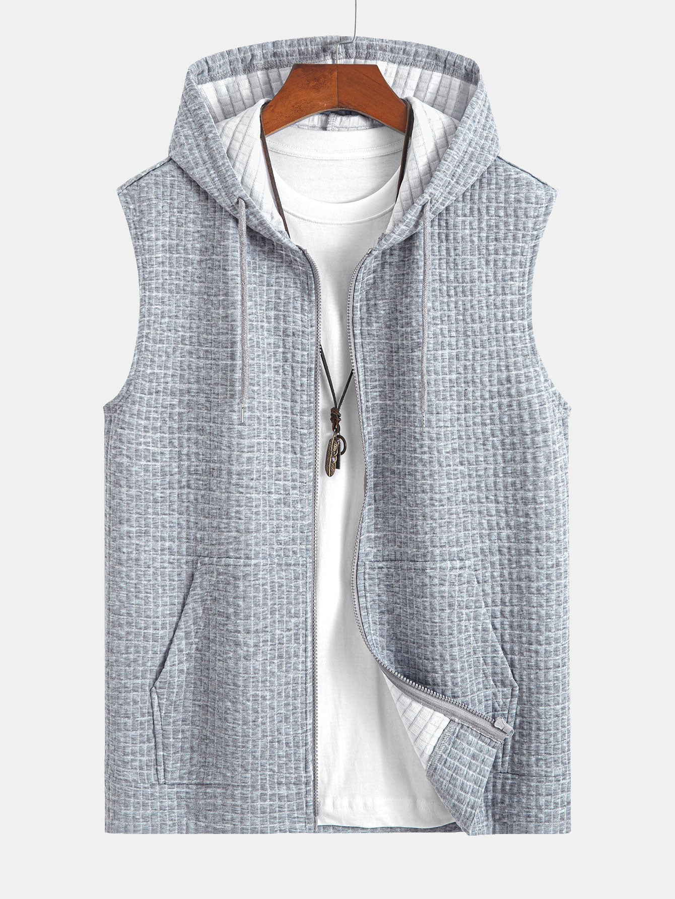 Sleeveless Waffle Zipper Hoodie - Image 3