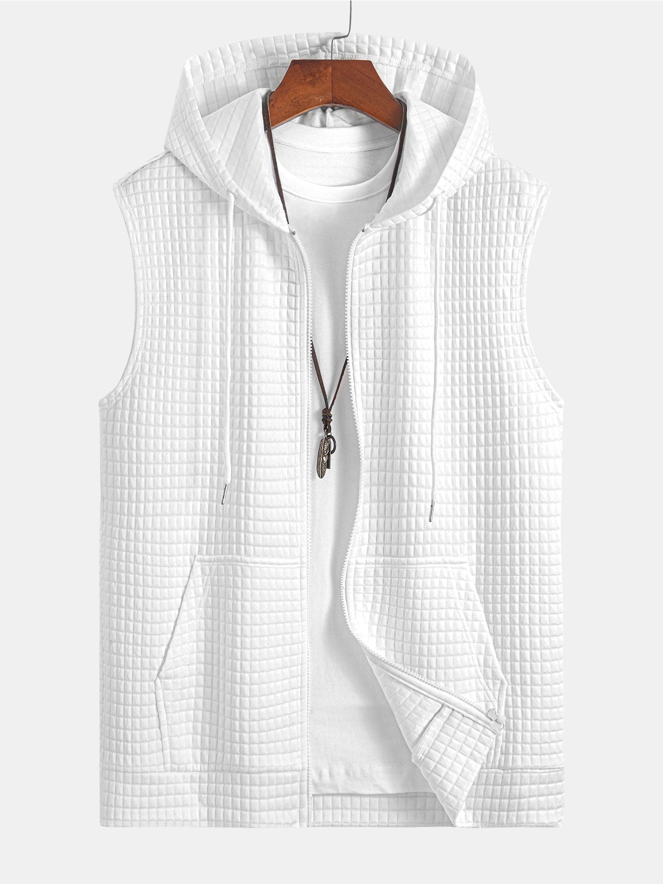 Sleeveless Waffle Zipper Hoodie - Image 7