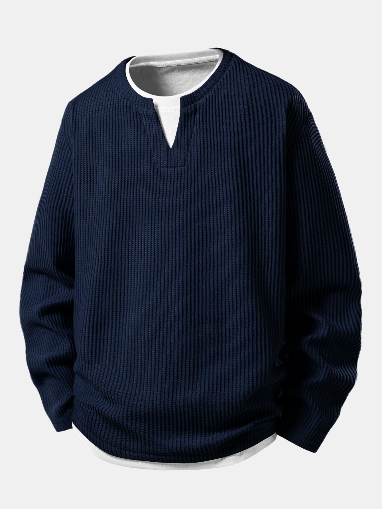 1_11_8u7IDi-1-1.jpg Relax Fit Waffle 2 In 1 Notched Collar T-Shirt - Image 1