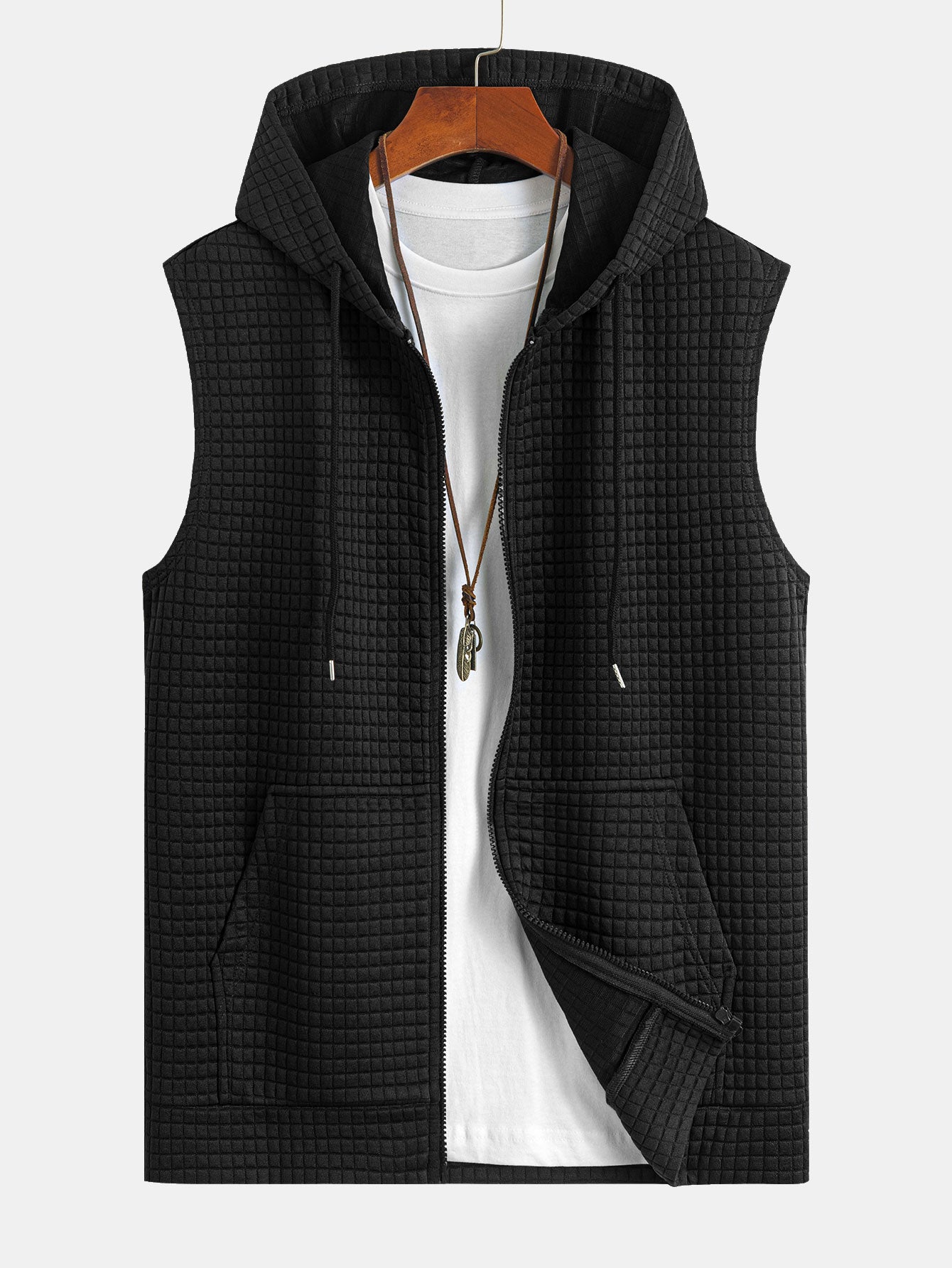 Sleeveless Waffle Zipper Hoodie - Image 1