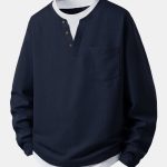 2 In 1 Button V-Neck Waffle T-Shirt With Pocket