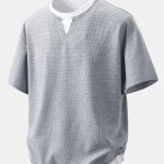 Relax Fit 2 In 1 Notched Collar Waffle T-Shirt