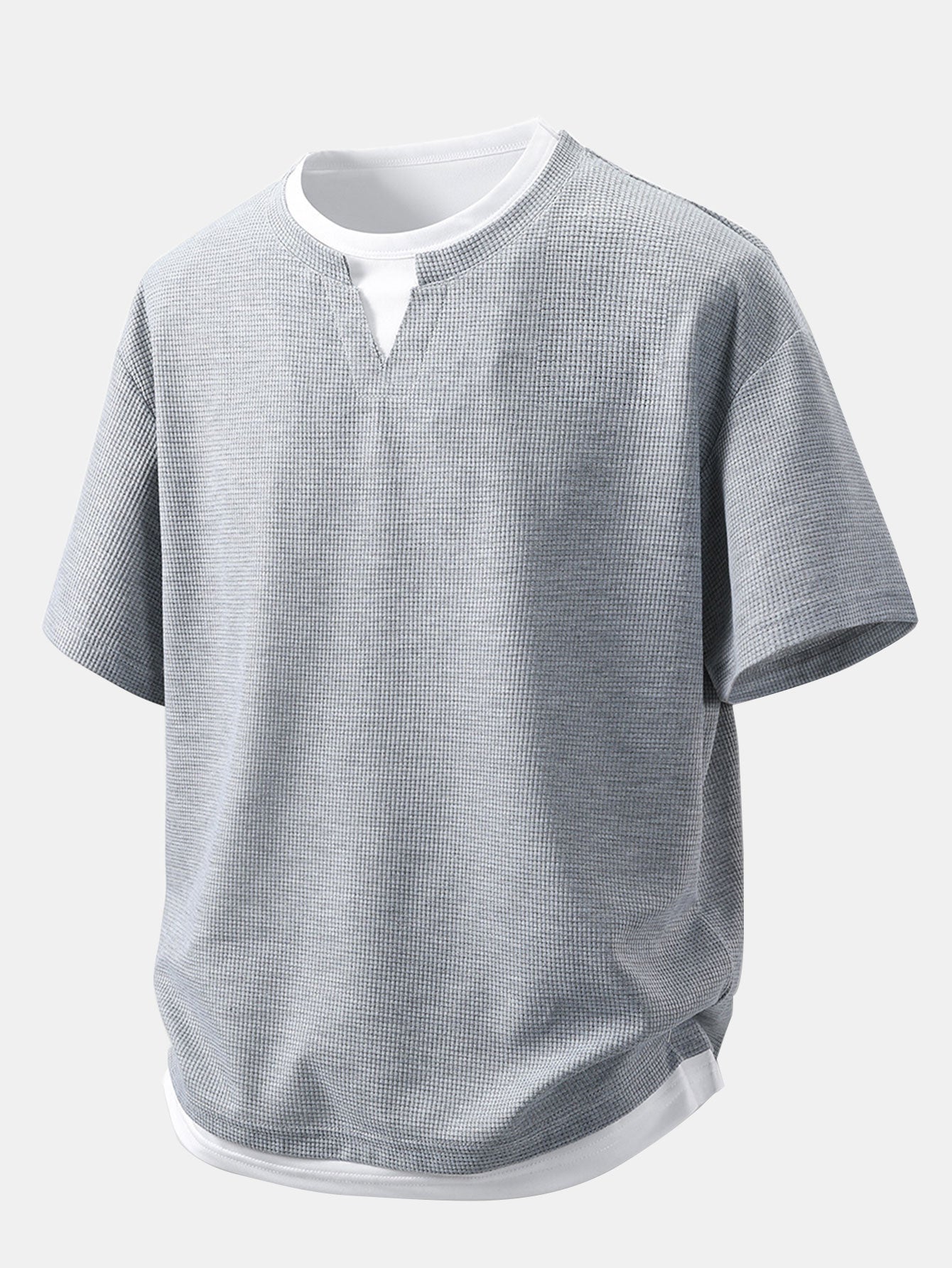 1_yIN3hY-1.jpg Relax Fit 2 In 1 Notched Collar Waffle T-Shirt - Image 1