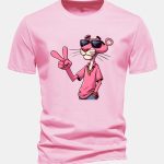Regular Fit Pink Panther With V Sign Print Cotton T-Shirt