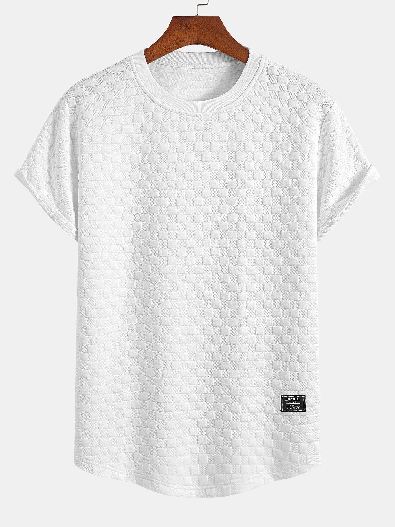 3_eagf3T-1-1.jpg Checkerboard Jacquard Arc Hem T-Shirt - Image 1