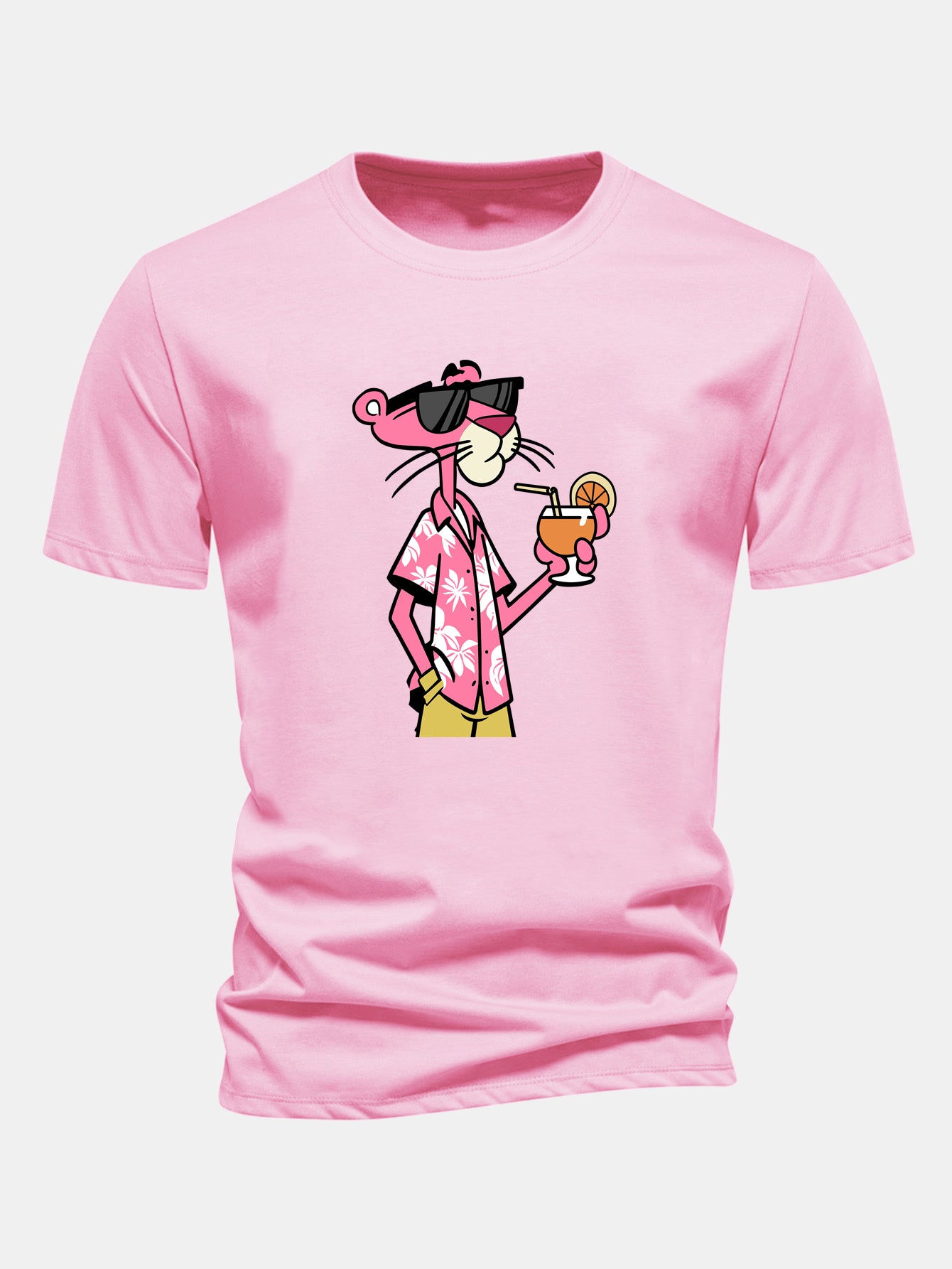 3_nU7Tvx-1.jpg Regular Fit Vacation Pink Panther Print Cotton T-Shirt - Image 1