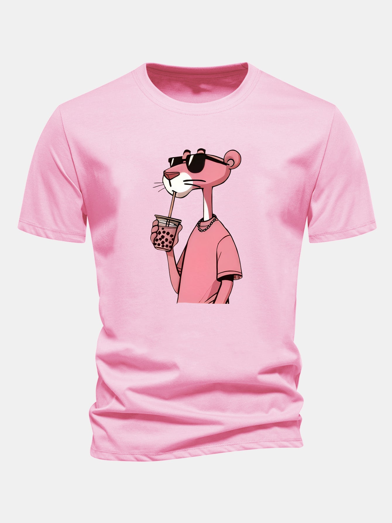3_xuKG7O-1.jpg Regular Fit Pink Panther Print Cotton T-Shirt - Image 1