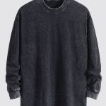 Relax Fit Long Sleeve Washed Distressed T-Shirt