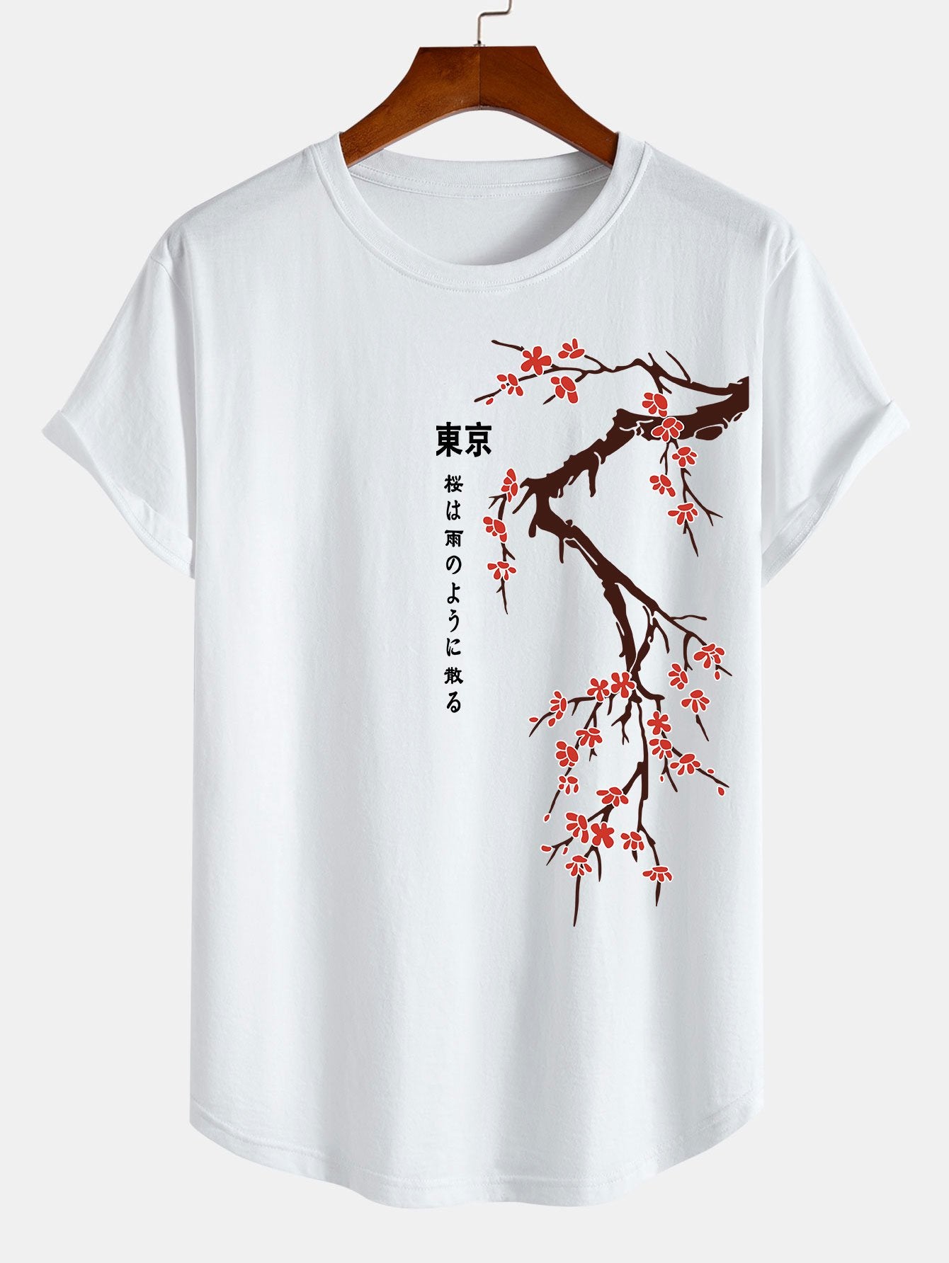 jpg_818065b8-f997-4fb4-8bbb-39314c6668af-1.jpg Tokyo Japanese Cherry Blossoms Print Cotton Arc Hem T-Shirt - Image 1