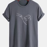 Regular Fit Dog Line Drawing Print Cotton T-Shirt