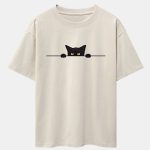 Black Cat Print Drop Shoulder Oversize T-Shirt
